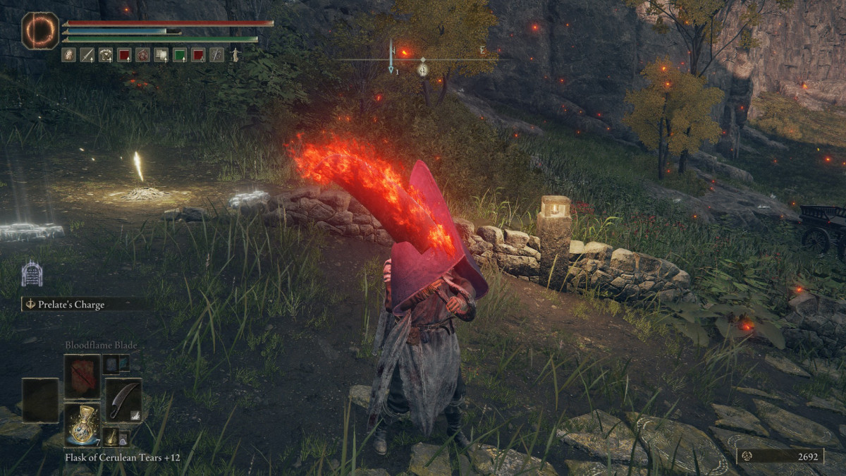 character like Pyramid head with a butcher's knife aflame